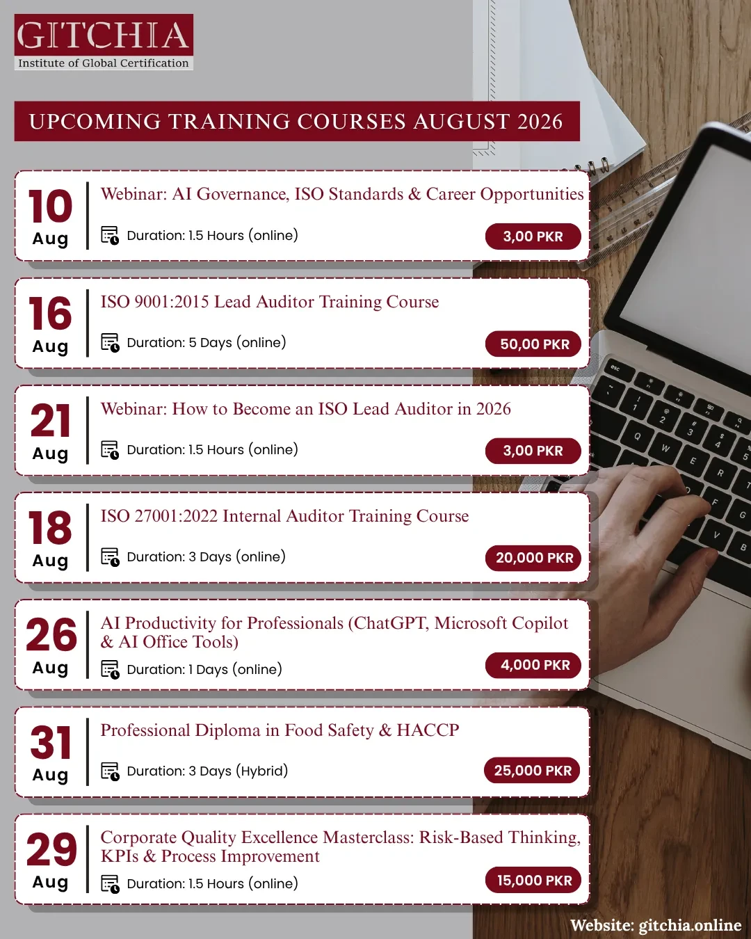 Gitchia Institute — Upcoming Training Courses August 2026